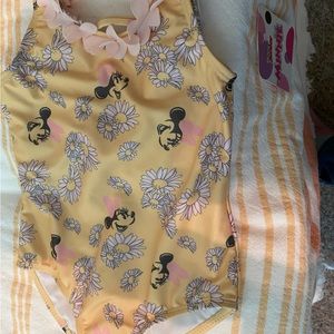 Disney Junior Sz5  Minnie swimsuit yellow with Minnie and Flowers 50+ UPF NWT